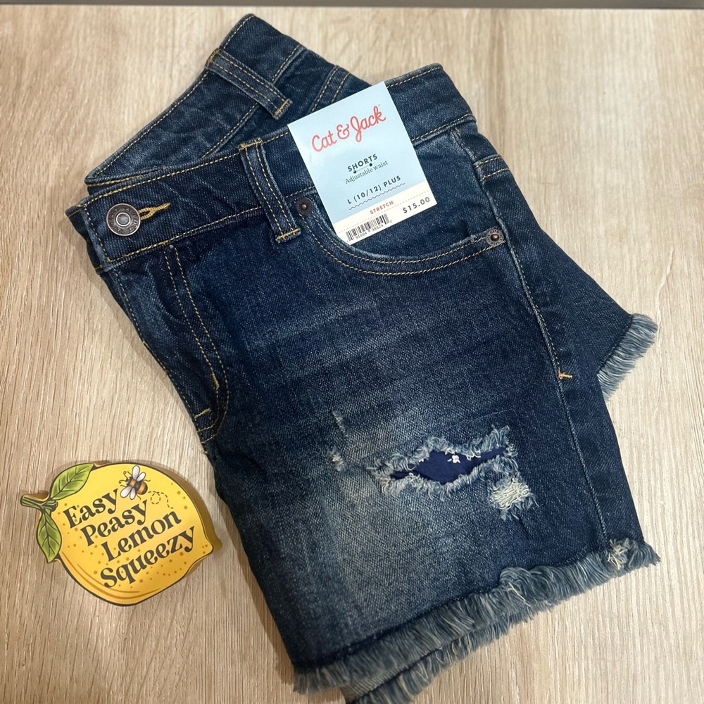 Cat & Jack Girls Dark Indigo Stretch Denim Shorts Sz 10/12 - new with tags